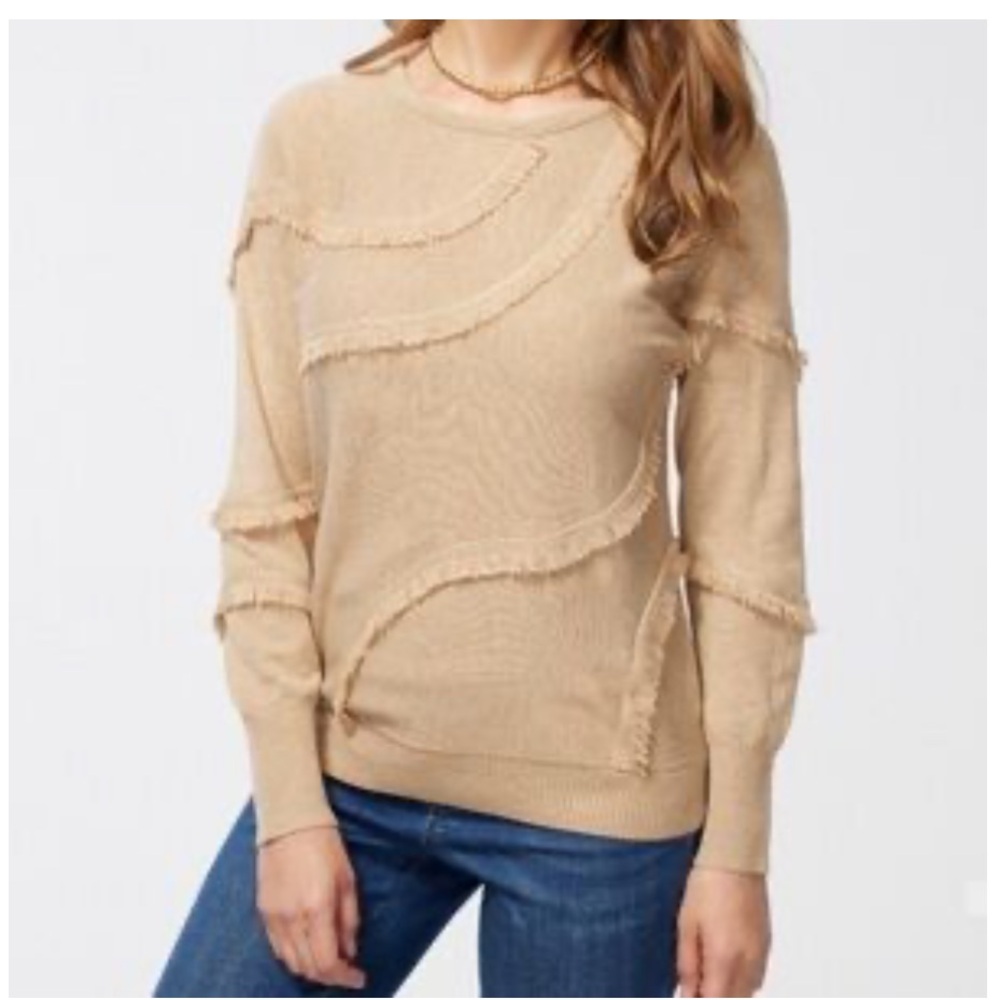 CHICO’S 1 Diagonal Fringe Crew Neck Long Sleeve Pullover Sweater